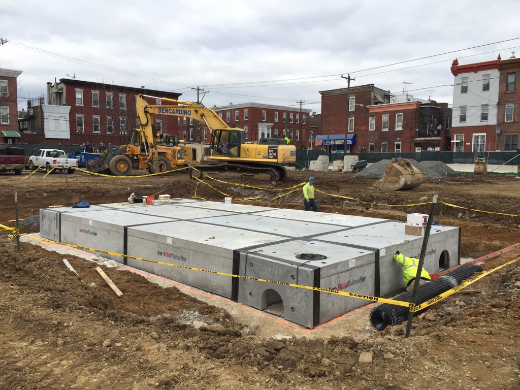 Stormwater detention basin is being installed